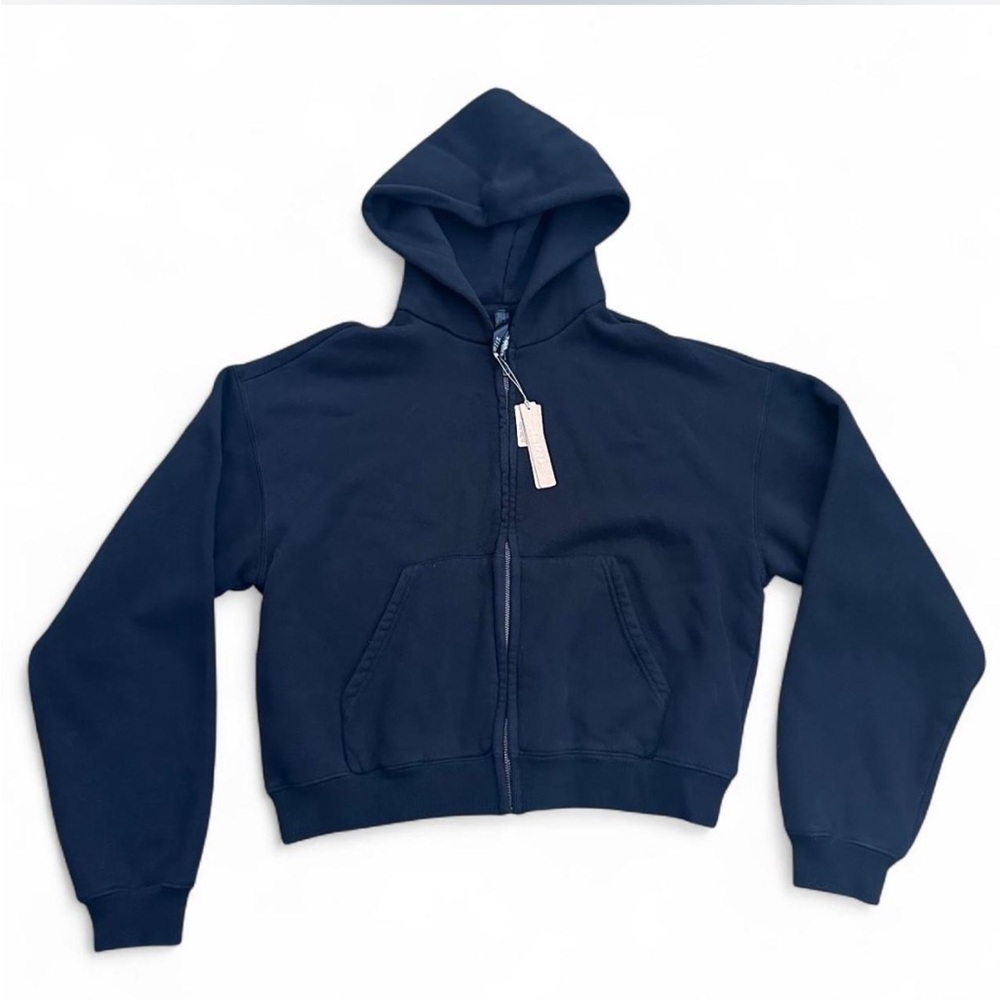 SKIMS *NWT VINTAGE FLEECE ZIP UP HOODIE | COLOR: WASHED ONYX | SIZE: L - Picture 6 of 12